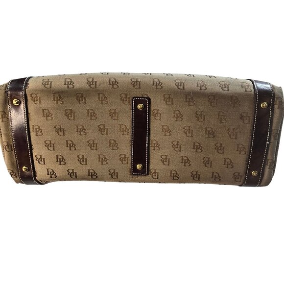 Dooney & Bourke Signature Monogram Tote Bag With Leather Trim Beige/Brown - Picture 2 of 14